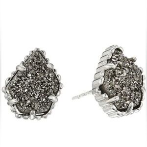 NWOT Kendra Scott Tessa Silver Gunmetal Druzy Teardrop Stud Earrings
